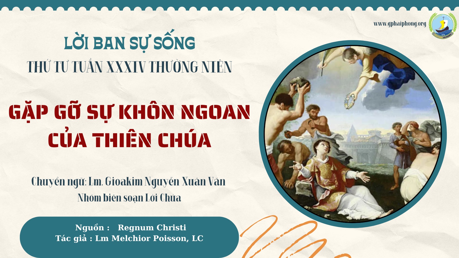 Lời ban Sự sống: Gặp gỡ sự khôn ngoan của Thiên Chúa_Thứ Tư Tuần XXXIV Thường niên